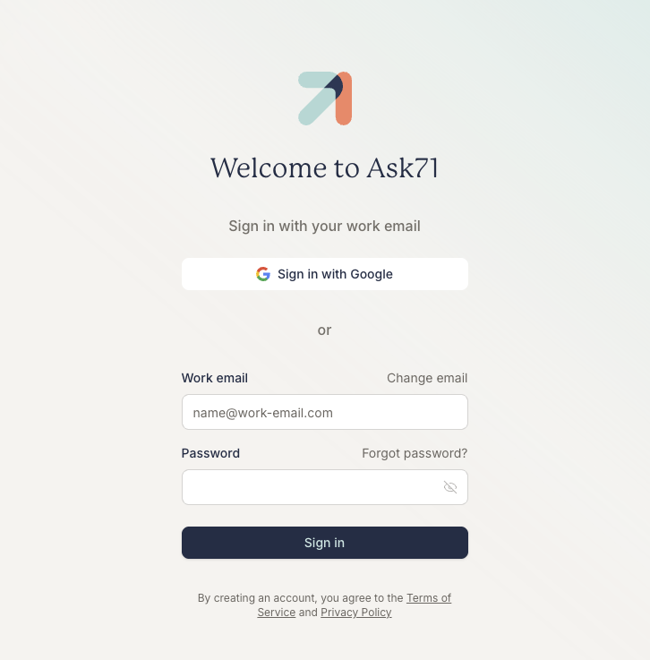 The Ask login page with the Google SSO button