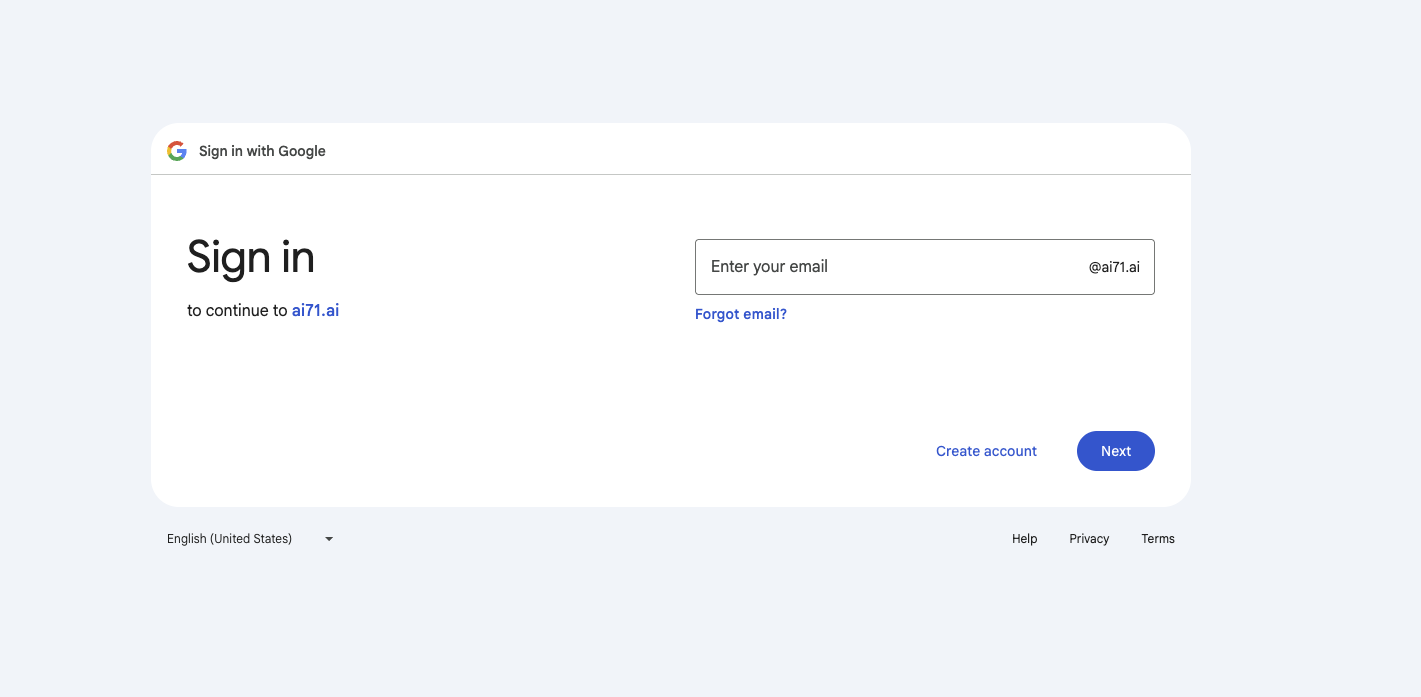 Google identity provider login screen