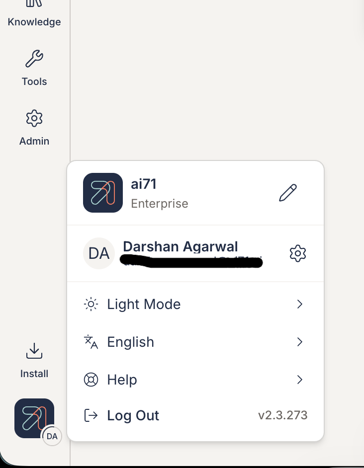 Profile menu