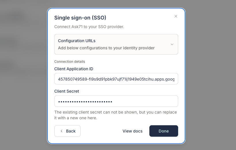 Enter Google OAuth credentials