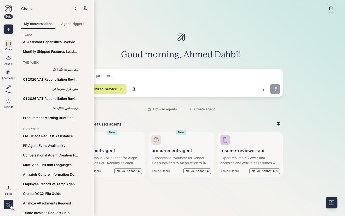 Chats list grouped by recency